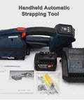 Heavy Duty Electric Strapping Tool For 13Mm To 16Mm Pp Pet Straps With Hella Long Lasting Rechargeable Battery Hot Melt Sealer and accessories.