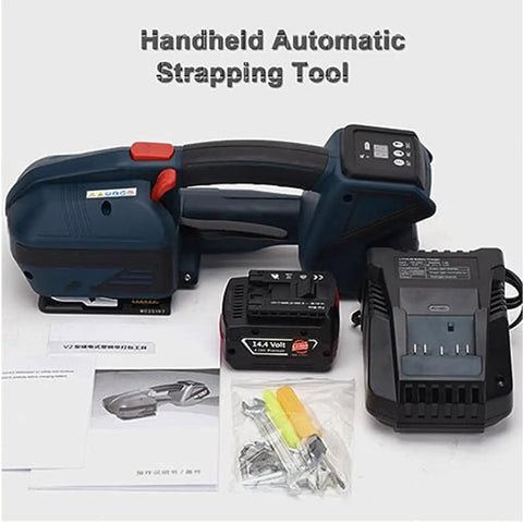 Heavy Duty Electric Strapping Tool For 13Mm To 16Mm Pp Pet Straps With Hella Long Lasting Rechargeable Battery Hot Melt Sealer and accessories.