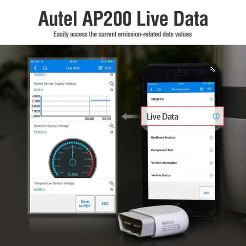 Bluetooth OBD2 Scanner with Full System Diagnostics and 19 Service Functions Code Reader for iPhone and Android, live data display on phone