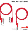 Stackable Banana Plug To Test Hook And Alligator Clip Leads Kit For Multimeters Flexible Silicone Electrical Test Wires With Protective Sheath Dual Active Pairs For Quick Setup And Reliable Readouts, showing red cables with size details.