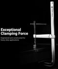 Beefy 20-Inch Heavy Duty All Steel F-Style Bar Clamp With 5-1/2 Inch Throat and 2645 Lb Clamping Force showing clamping action