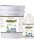 Legit Professional Grade Gloss Hard Surface Flooring Sealer Featuring Hella Tough Stain And Wear Resistant Protection Straight Up Two Part Application For A Smooth Showroom Finish And Easy Maintenance Four Gallon Size in a bucket and container.