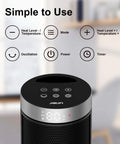 Portable Ceramic Space Heater with Remote Control, 3 Heat Settings 700W 1000W 1500W, control panel close-up.