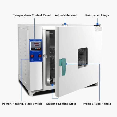 Heavy Duty 220V Industrial Vacuum Drying Oven With Lab Thermostatic Incubator and Digital Forced Air Convection, front view showing controls and features.