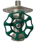 Half Inch PEX To Three Quarter Inch GHT Sillcocks Brass Crimp Fittings for Garden Hose Threaded Connection, view of green handle