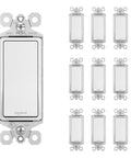White 15 Amp Rocker Wall Switches 10 Pack Single Pole Decorator Light Switches Easy Install And Smooth Operation Pass And Seymour Compatible 120 277V Residential Grade Sleek Slim Design, 10-pack white rocker switches