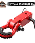 Beefed Up Tow Hitch Receiver 2 Inch Ultra Heavy Duty With 45,000 Lb Break Strength Shackle Kit for Off Road Vehicles Red