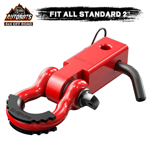 Beefed Up Tow Hitch Receiver 2 Inch Ultra Heavy Duty With 45,000 Lb Break Strength Shackle Kit for Off Road Vehicles Red