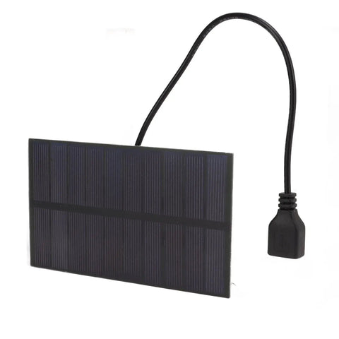 1.5W 5V Flexible Mini Solar Panel With USB Interface For Portable Charging And DIY Projects Ideal For Camping Outdoors And Recharging Small Electronics On The Go, viewed from the front with USB cable shown.