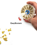 Hand holding rotating box of 240 Pcs Nickel Plated Tip Screws For Leather Accessories DIY Ready Kit In 12 Sizes M2x3 To M3x8 Gold Tone