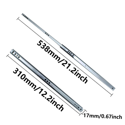 Two Pack 12 Inch Metal Drawer Slides Two Way Tracks With Mounting Screws For Easy Install No Fuss Durability Cold Rolled Steel Construction Fits Most Cabinets And Furniture Projects, 538mm slide image
