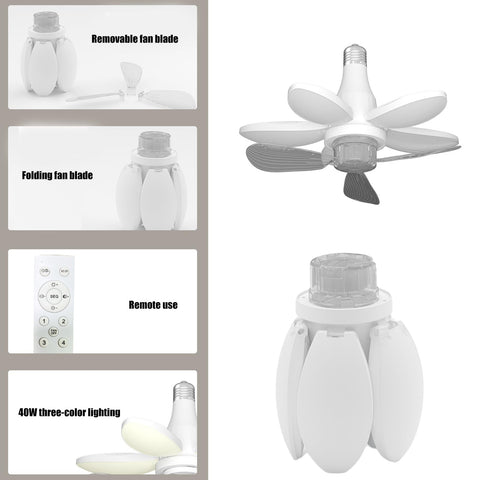 XEGZLH E27/E26 Screw in LED Ceiling Fan Light showcasing removable fan blades and remote control for easy operation.