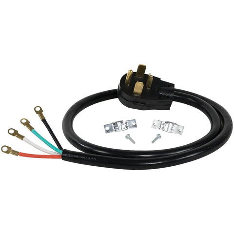 30 Amp Dryer Power Cord 4 Prong With Copper Eyelet Connectors 5 Foot Length Color Coded Wires UL Listed Strain Relief Clamp Included