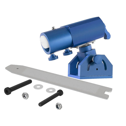 Three-Axis Blade Light Duty Workshop Knife Vise Tool With 360-Degree Swivel Base in blue with components shown