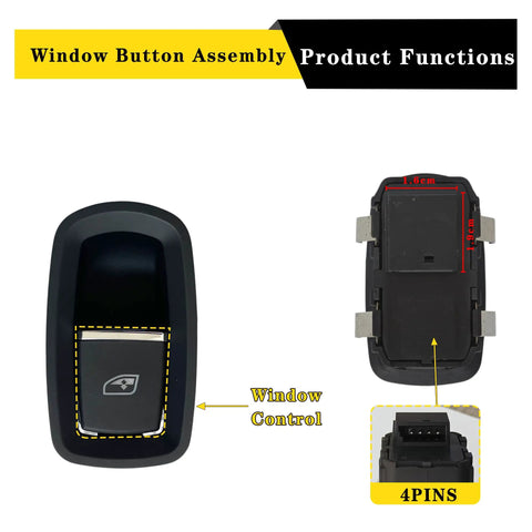 Plug And Play Drop In Passenger Side Power Window Switch Replacement For Porsche Cayenne 2011 2017 Panamera 2010 2016 Macan 2014 2024 OEM Style Button Assembly With OE Part Number 7PP959855BDML top view and connector details.