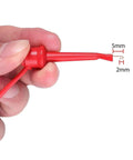 Close-up of red probe tip from Oscilloscope Probe Kit With 100MHz Bandwidth Switchable 10 To 1 And 1 To 1 Probes BNC To Minigrabber Test Lead Set