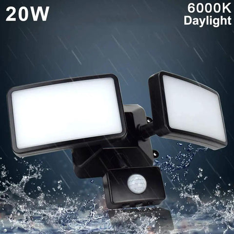 Ultra Bright Outdoor Security Flood Light With Motion Sensor 1500 Lumens IP65 Waterproof 6000K Daylight Dual Head Adjustable LED