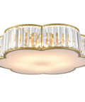 Gold Crystal Flush Mount Ceiling Light 5 Light Chandelier Modern Contemporary Drum Flower Design With Blingy Crystal Rods