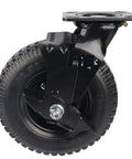 8 Inch Pneumatic Rubber Caster Wheel Featuring Secure Side Brake Heavy Duty Workhorse For Hotel Luggage Cart close-up side view