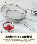 Three Piece Stainless Steel Mesh Strainer Set With Fine Mesh For Sifting, Straining, And Draining In The Kitchen, on counter