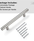 5 Pack Satin Nickel Cabinet Pulls 3-3/4 Inch Hole Centers 96mm, shown with six screws, side view with screws.