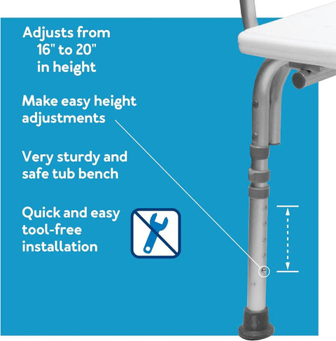 Adjustable Height Shower Bench And Transfer Chair For Elderly And Disabled With No Tools Needed And Easy To Level Tub Seat leg