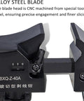 Close-up of alloy steel blade from the Heavy Duty Adjustable Cable Stripper Cutter Machine With Gauge Wire Insulation Removal Tool.