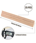 Top Shelf Twenty Five Pack Of One Quarter By Twelve Inch Dead Straight Precut Dowel Rods Crafted From Dense Hardwood For Super Nifty Diy Crafts And Bulletproof Tiered Cake Supports displayed with measurements.