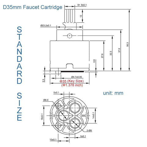 Diagram of 35Mm Ceramic Faucet Cartridge Replacement For Single Handle Kitchen Basin And Shower Faucets Ceramic Valve