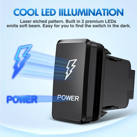 Easy Install No Fuss 12V Push Button Switch With Wire Kit For Toyota illuminated with LED lightning symbol