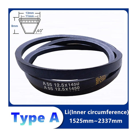 Heavy-Duty Rubber V Belt Type A Drive For Conveyor Systems And Power Transmission, Pro-Grade Belt Strap, Length From 1525 Mm To 2337 Mm, Main Size 2200 Mm, Durable Belt For Machinery, Farm, And Workshop Use, Type A 12.5x1450