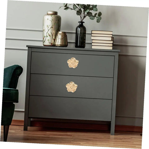 Brass Flower Cabinet Handles Set For Wardrobe And Dresser on gray dresser, vintage style knobs, retro decorative pulls