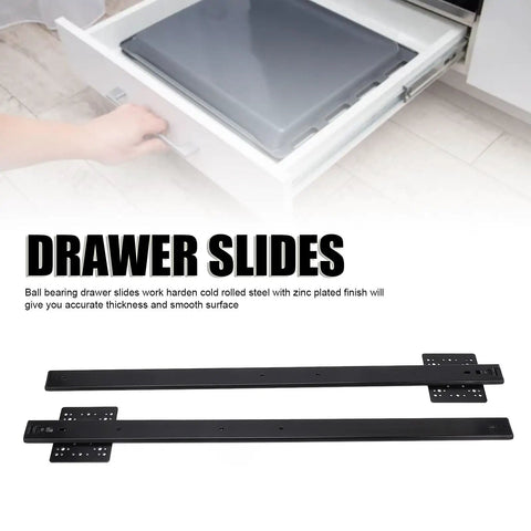 Beefy Heavy Duty Ball Bearing Drawer Slides Runner Tracks 2 Section Durable Black 650mm Long By 35mm Wide Cabinets Rvs Trucks Home Renovation And Heavy Load Drawers Garage Basement Workshop Storage Upgrade Set Up black drawer slides mounted on cabinet drawer