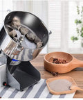 Beefy Power Grain Mill Grinder Powder Machine for beans, cereal, and spices in stainless steel on wooden counter.
