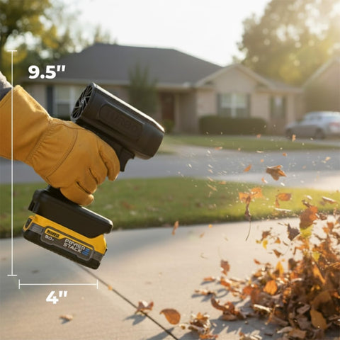 Cordless Portable Jet Blower Dual Battery Beast For Grab And Go Cleanup 200 MPH Air 160000 RPM in use blowing leaves