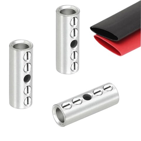 4 Gauge Wire Butt Connectors Kit For Mechanical Splices, Heavy Duty 6 Pcs 4 AWG Screw Type Connectors with heat shrink tubes