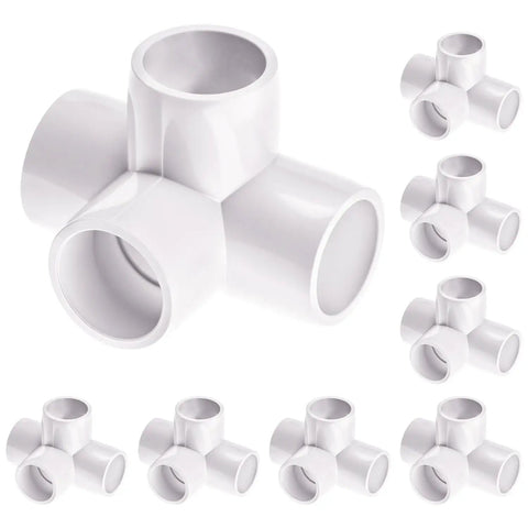Four Way PVC Fittings Half Inch Eight Pack Furniture Grade Pipe Connectors Elbow PVC Corner Fittings With Deep Sleeves For A Sturdy Do It Yourself Setup