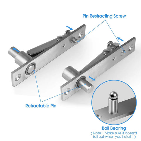 Badass Pivot Hinges For Hidden Doors And Bookcases Heavy Duty Stainless Steel Hardware with retractable pin and ball bearing.