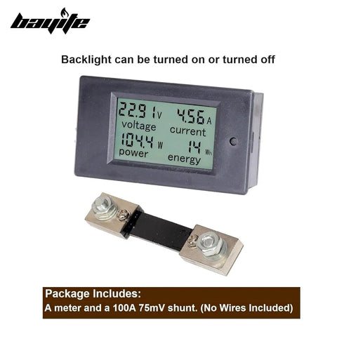DC 6.5-100V 0-100A LCD Readout Digital Current Voltage Power Energy Meter Multimeter With 100A Shunt Backlit Display