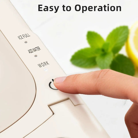 No Fuss Countertop Ice Maker Pumping Out 18 Lbs Of Crisp Bullet Ice Every 6 Minutes With A Slick Slim Footprint control panel in cream white.