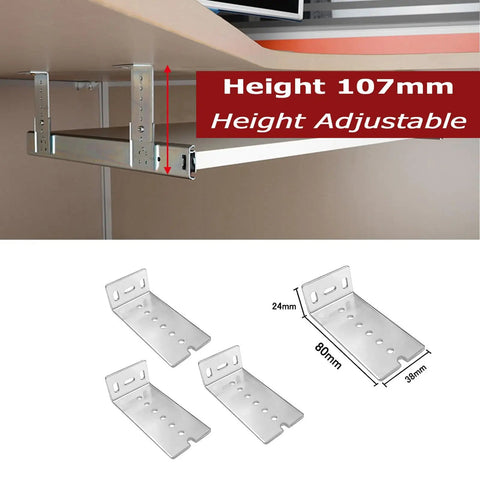 Beast Mode Heavy Duty Metal Drawer Slides With 60kg Load Capacity, Ball Bearing Glide, Adjustable Height, Ultra Smooth Operation, Ideal For Keyboard Trays, Bookshelves, Pianos, Under Desk Trays, 107mm adjustable metal bracket