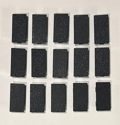 15 Piece End Caps For 2040 Aluminum Extrusion Rails 20x40mm T Slot, top view displaying black end caps in an arranged layout