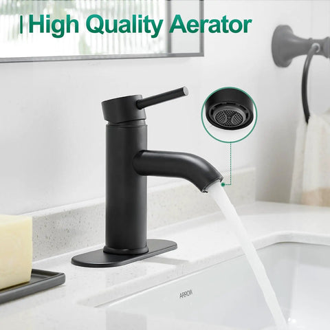 Matte Black Single Handle Bathroom Faucet For Vessel Sink And Lavatory with Deck Plate and Water Flow