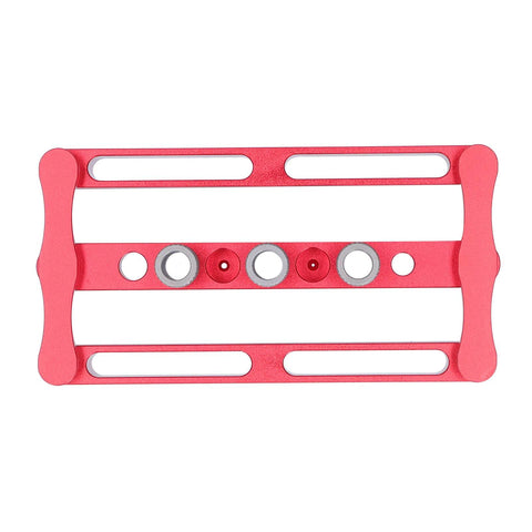Adjustable Dowel Jig Kit With Precision Drill Bushing, anodized aluminum frame, top view of woodworking tool for easy hole placement.