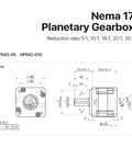 Top Shelf Nema17 Planetary Gearbox Motor Speed Reducer With Knockout Torque And Easy Swap Ratios From 5 To 25 To 1 technical drawing with dimensions.
