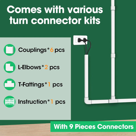 Cord Hider Kit 110 Inch Self Adhesive Wall Cable Covers for Wires Paintable and Easy Install DIY Friendly includes connectors