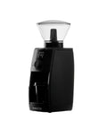 Pro Tier Stepless Grind Adjustment Coffee Grinder Featuring Precision Steel Burrs And Quick Release Design For Smooth Shot Pulling Or Effortless Daily Brewing In Slick Black Finish, side view with digital display.