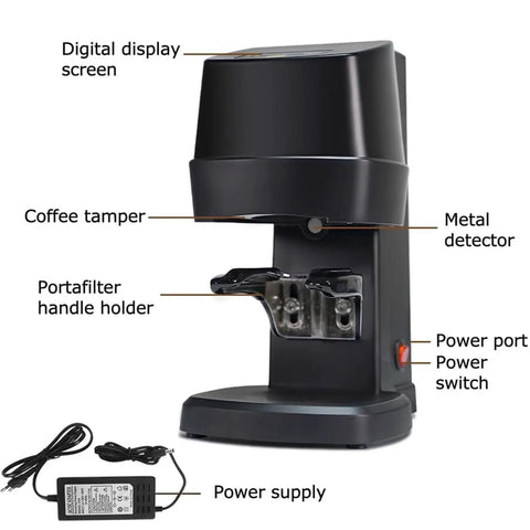 Auto Filling Electric Coffee Tamper 58 Mm Espresso Press Tool with digital display and portafilter holder for easy use.