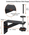 2 Pack Undermount Sink Brackets, Heavy Duty Triangular Mounting Hardware For Basins, Rust Resistant Coating, Rubber Padded Adjustable Knobs, Wobble Free Stable Support For Single Or Double Sinks black steel bracket with adjustable knob