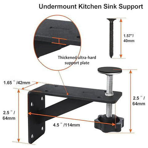2 Pack Undermount Sink Brackets, Heavy Duty Triangular Mounting Hardware For Basins, Rust Resistant Coating, Rubber Padded Adjustable Knobs, Wobble Free Stable Support For Single Or Double Sinks black steel bracket with adjustable knob